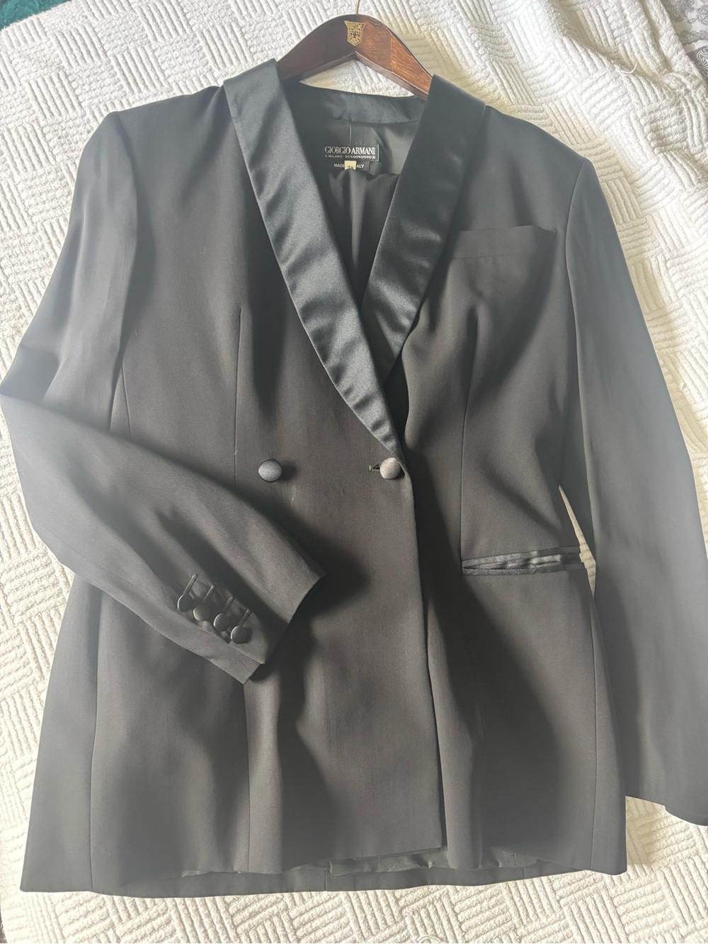 Giorgio Armani Vintage Black Satin-Trim Double-Breasted Women's Tuxedo